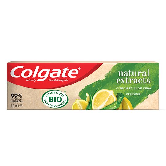 image-Colgate Extraits Naturels BIO Citron & Agrumes réveille votre bouche avec de l'huile de citron 100% pure pour une expérience de fraîche et fruitée !